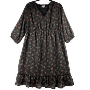 Isabel Maternity Boho Peasant Midi Dress Flowy Chiffon Womens 2X XXL Dark Floral